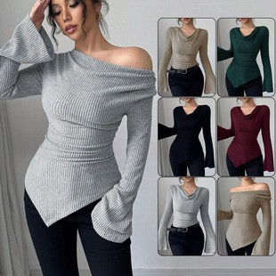Blouse Off Shoulder - Женская блузка с длинным рукавом, однотонная,
