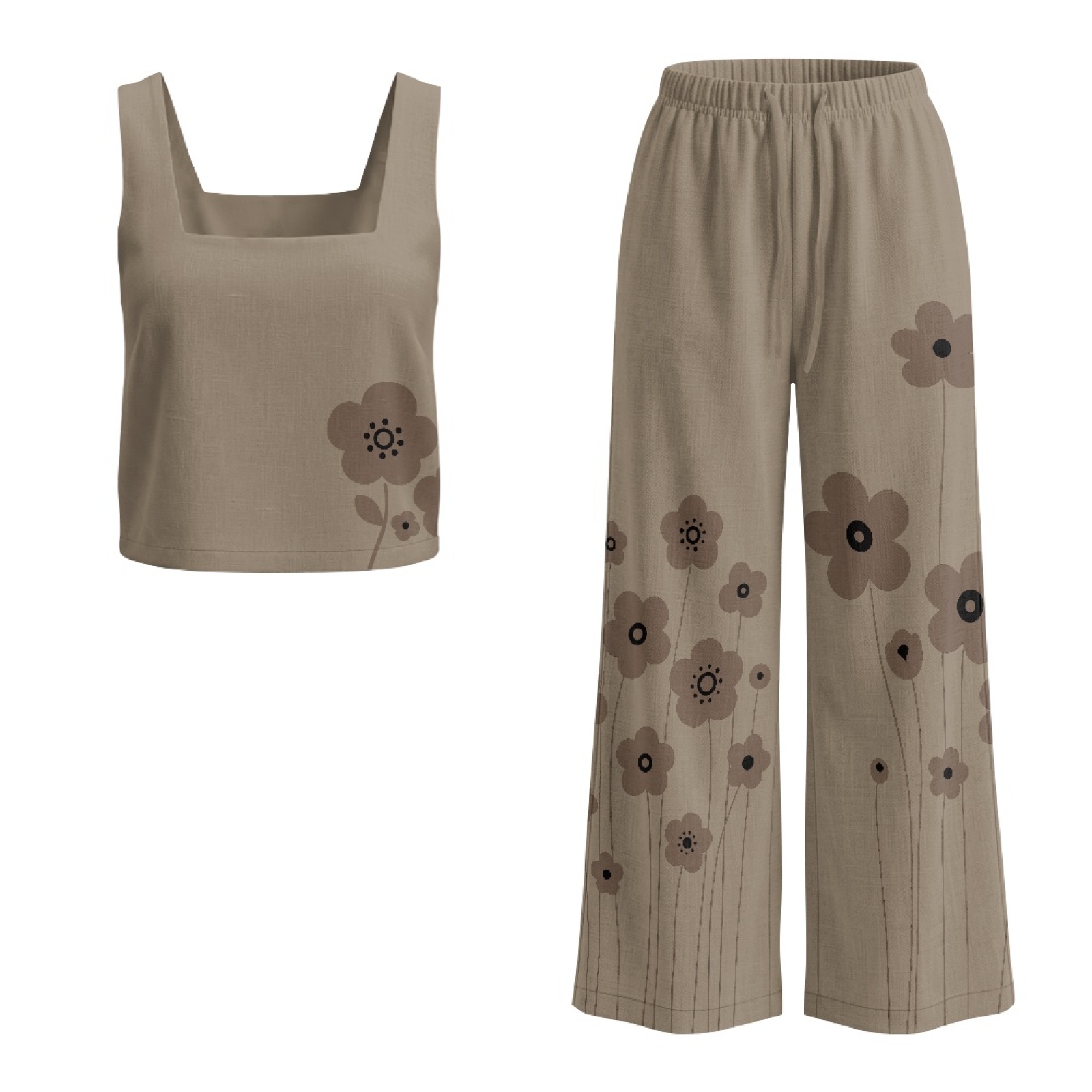 Linen Pant Wide - INSTANTARTS Женский льняной комплект с жилетом