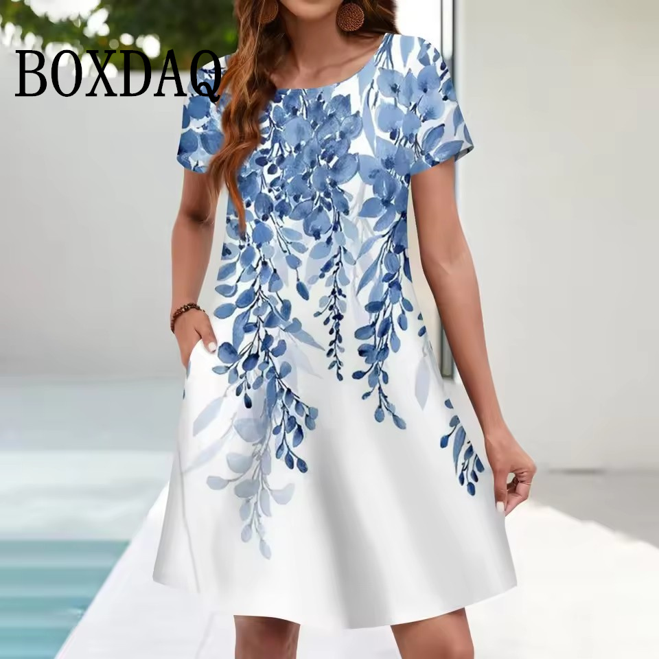 Romper Floral Print - Женский повседневный сарафан со свободными карманами,
