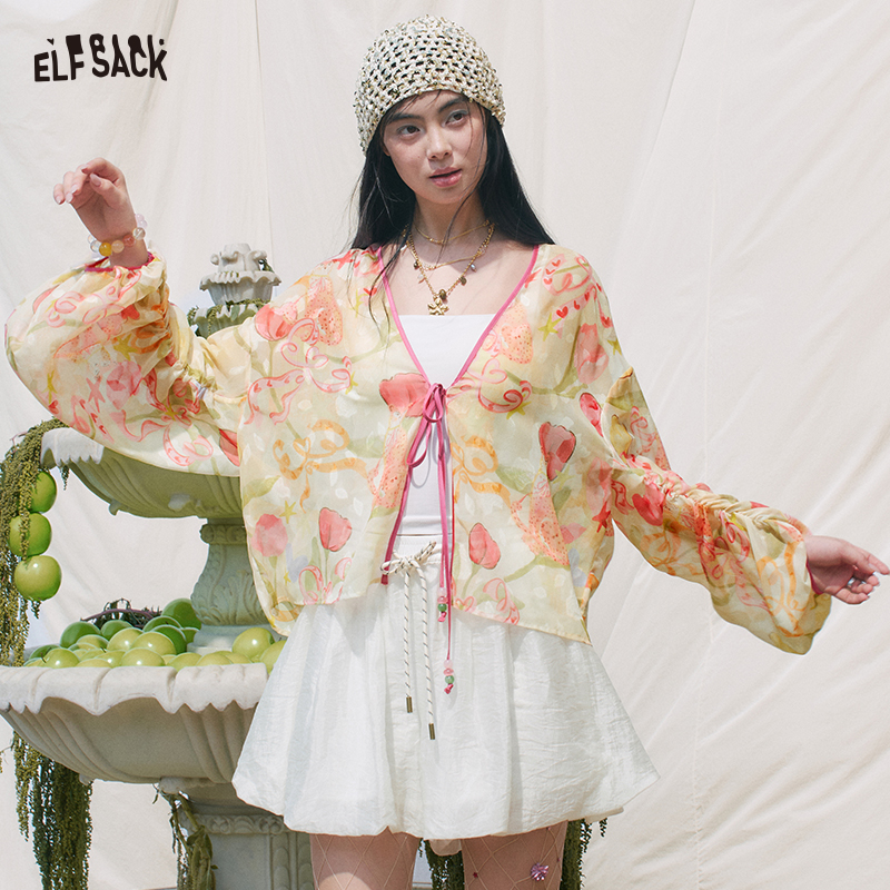 Kimono Sheer Floral - Прозрачный кардиган-кимоно ELFSACK с цветочным принтом,