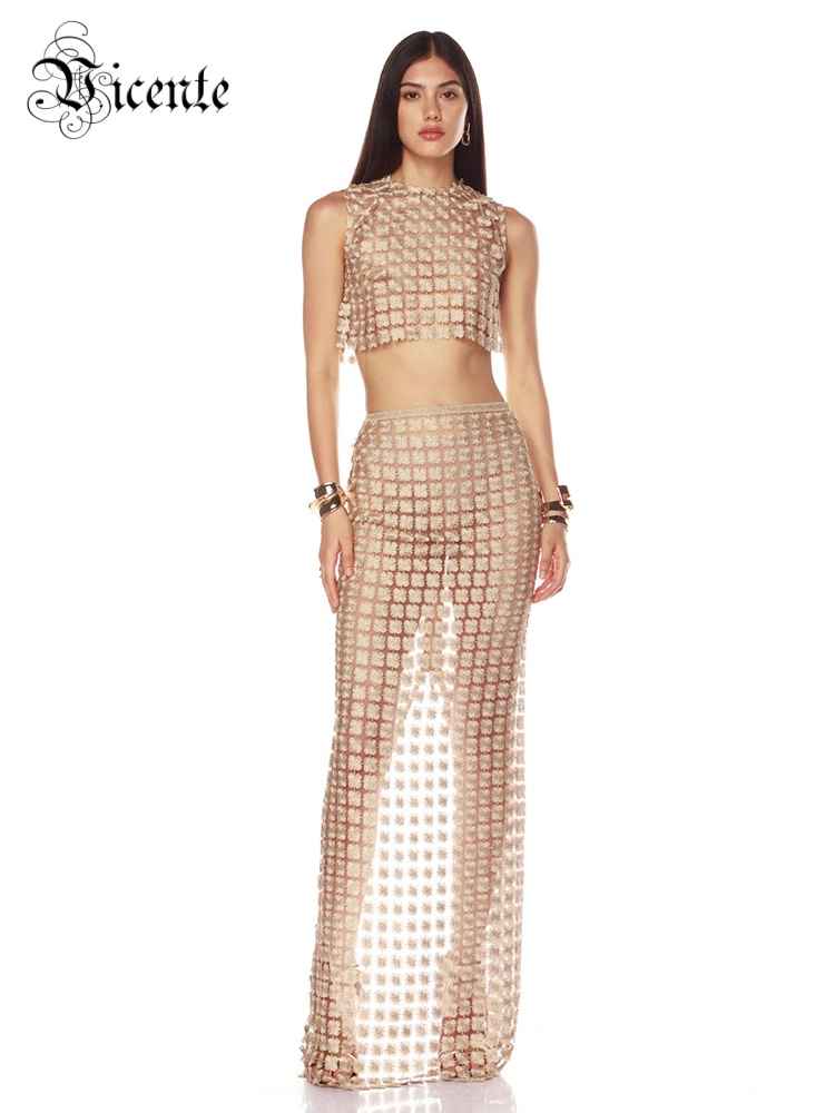 Crop Top Crochet - VC Стильный бежевый укороченный топ без