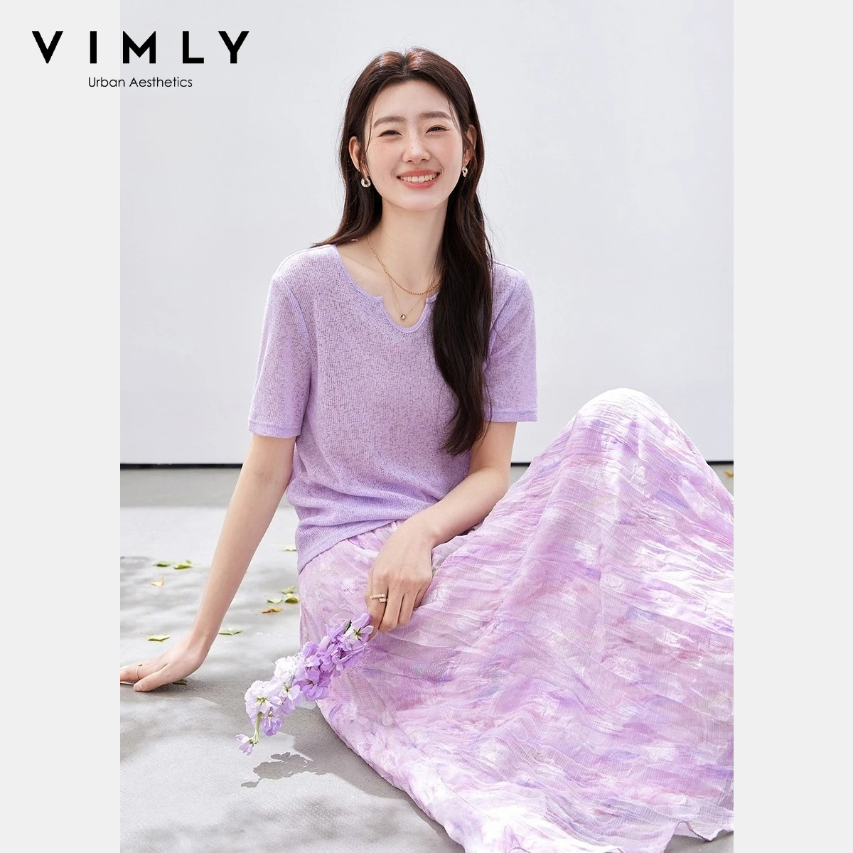 Midi Skirt Floral - Женский комплект VIMLY: фиолетовая юбка с