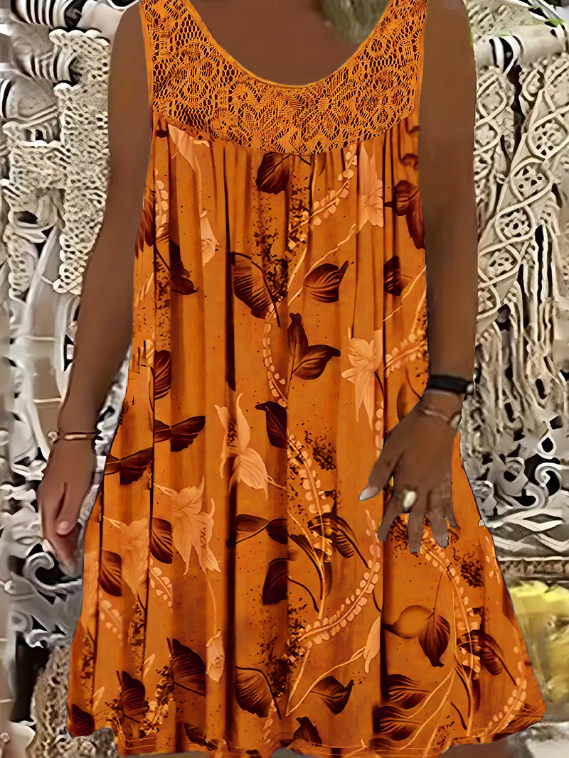Romper Floral Print - Женское платье А-силуэта без рукавов больших