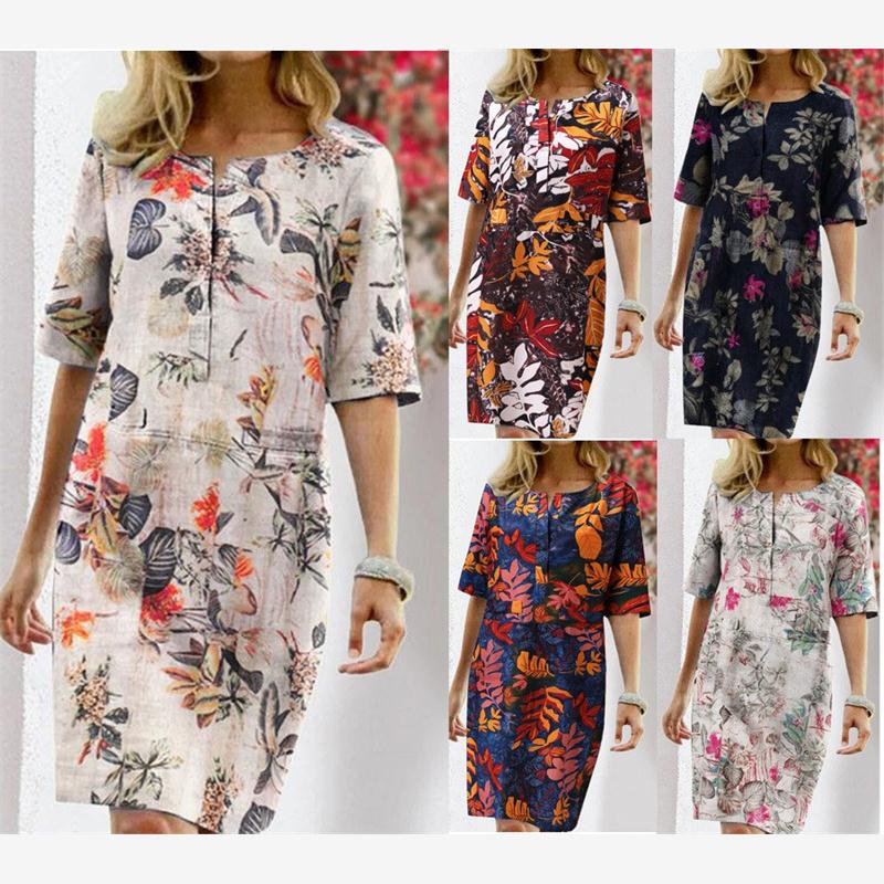 Linen Dress Wrap - Летнее хлопково-льняное платье с принтом для