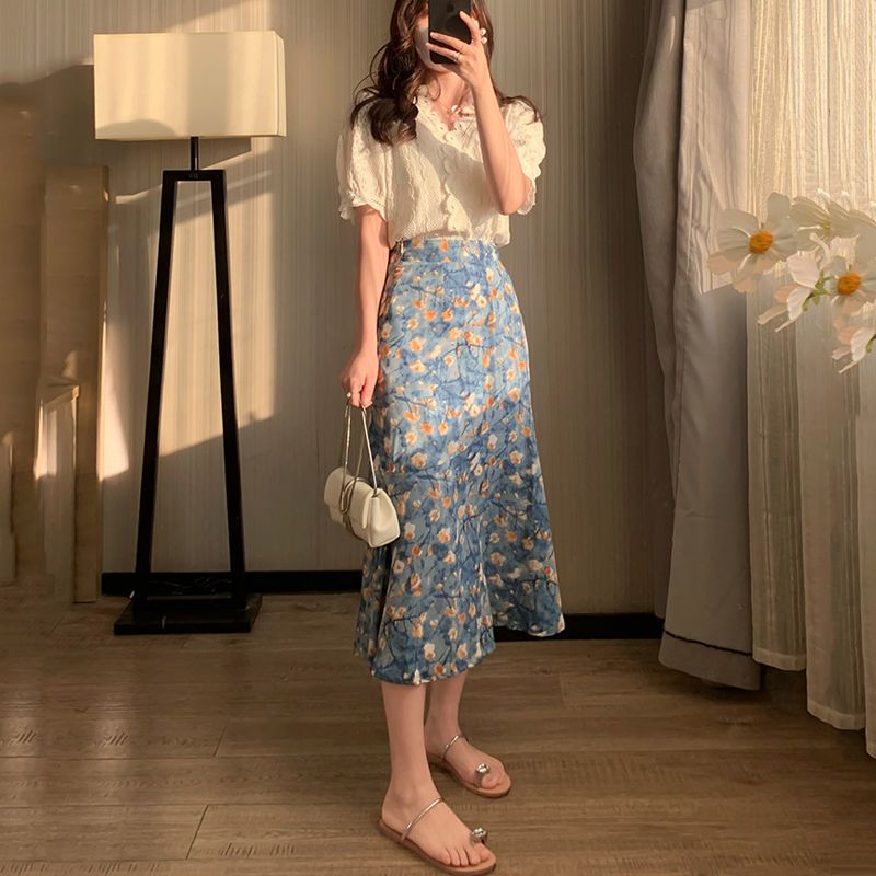 Midi Skirt Floral - Женский летний комплект из двух предметов: