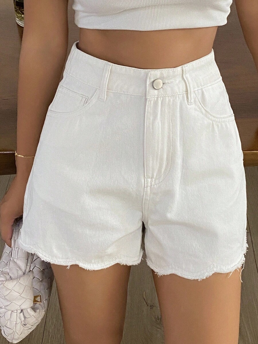 Shorts Denim Frayed - Женские свободные повседневные джинсовые шорты с
