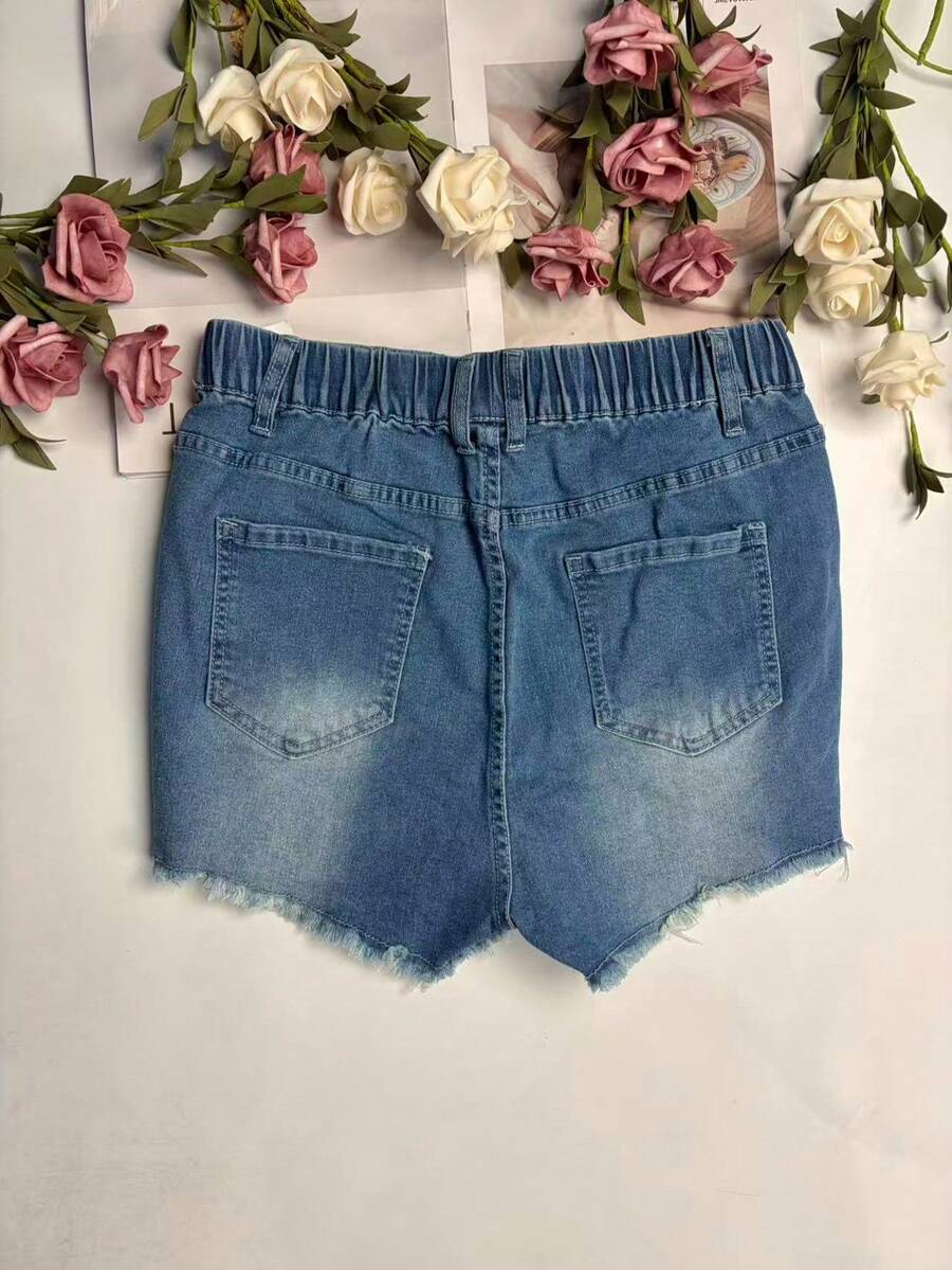 Shorts Denim Frayed - Женские джинсовые шорты с эластичной талией