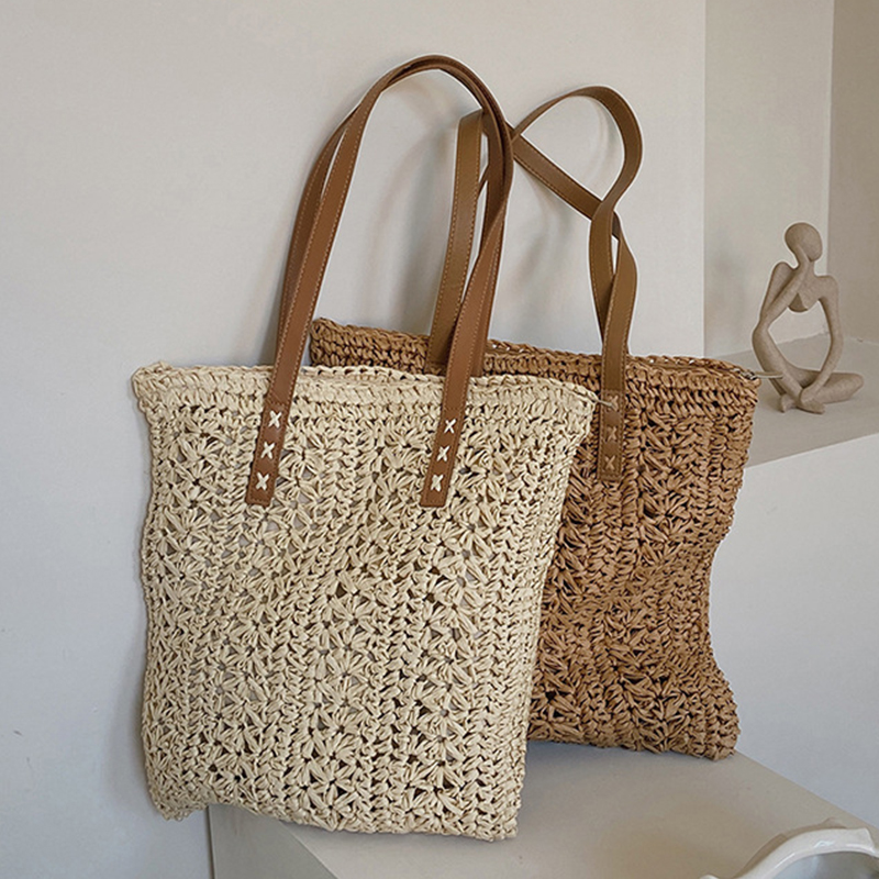 Crochet Bag Raffia - Квадратная полая соломенная пляжная сумка, тканая