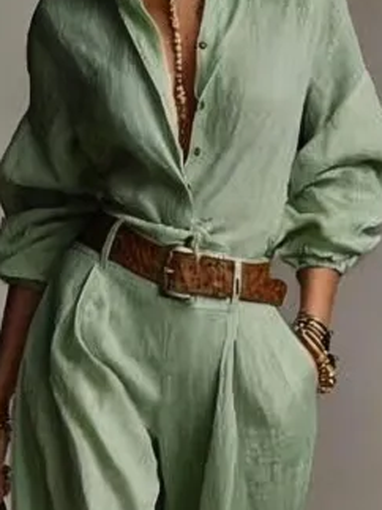 Linen Pant Wide - Весенне-летний элегантный комплект из хлопка и