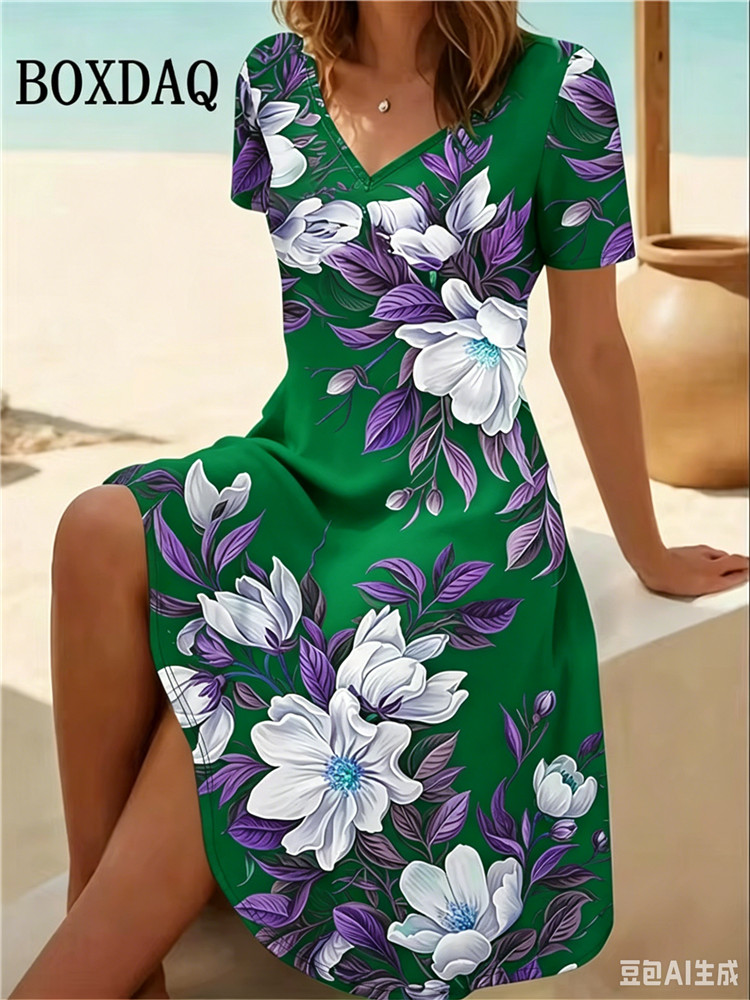 Romper Floral Print - Женское платье больших размеров 6XL, летнее