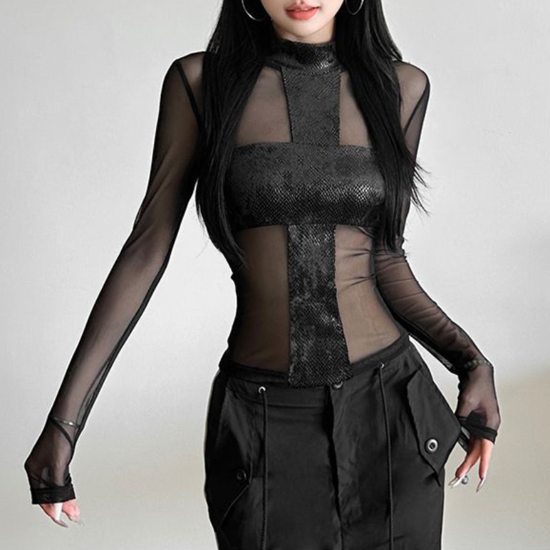 Blouse Off Shoulder - Сетчатый боди в американском стиле с