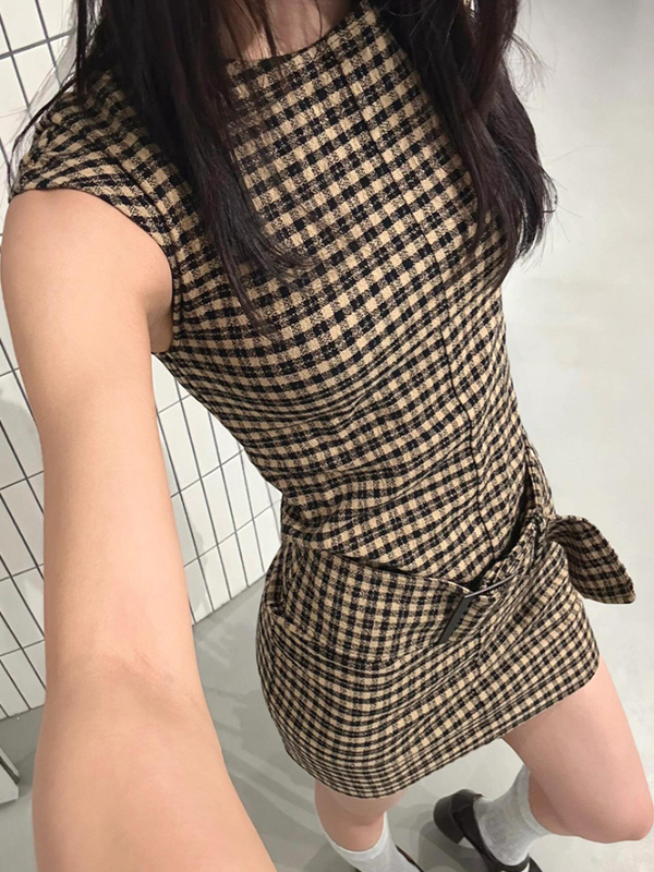Linen Dress Wrap - Ретро-корейское клетчатое платье-жилет для женщин, летнее,