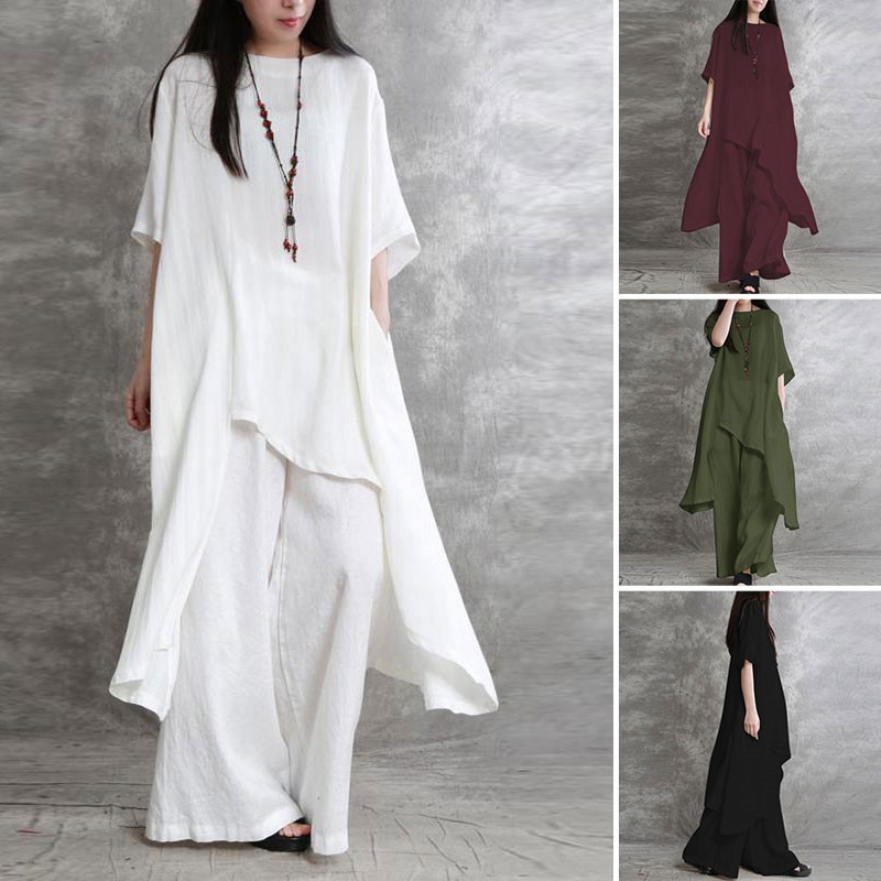 Linen Pant Wide - Женский комплект из 2 предметов, повседневная