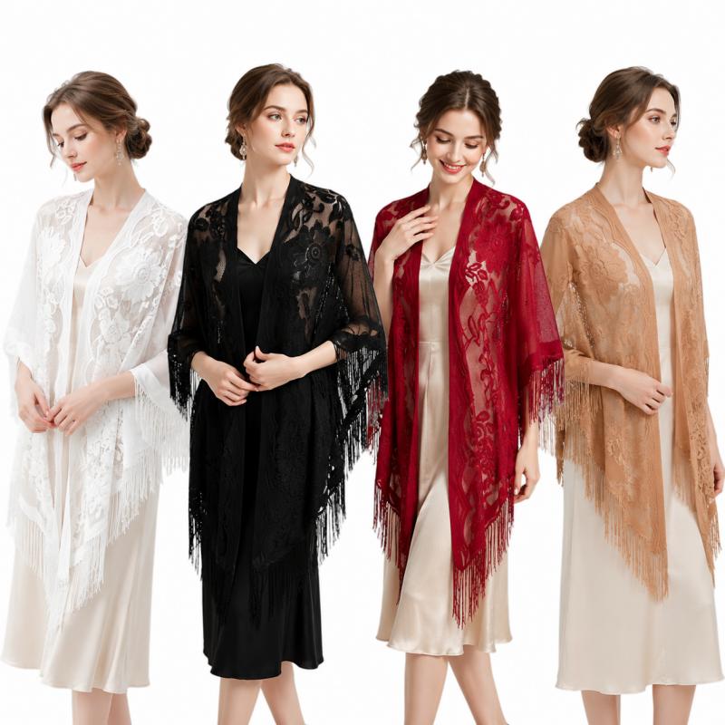 Kimono Sheer Floral - Женская кружевная накидка-шаль с цветочным узором,
