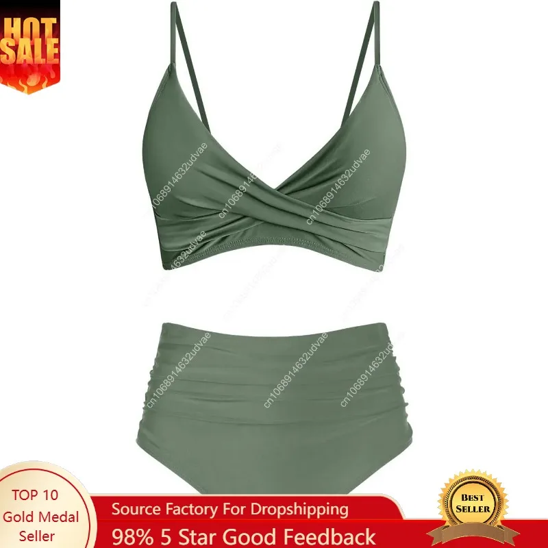 Swimsuit Bikini Ruched - Женский комплект бикини с высокой талией,