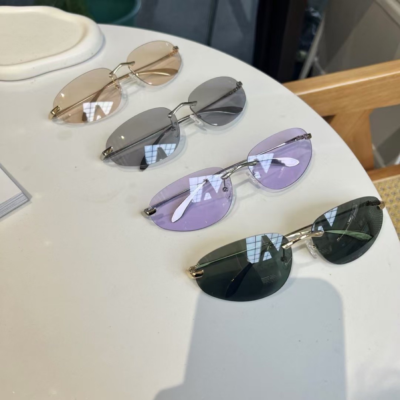 Sunglasses Cat Eye - Оттенки без оправы UV400, минималистичные солнцезащитные