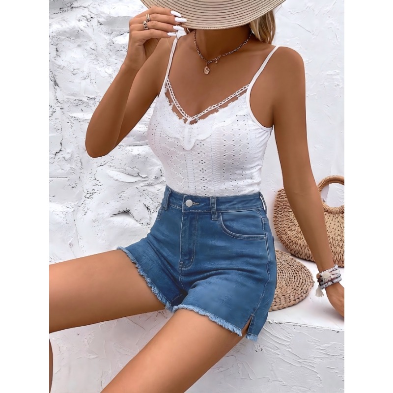 Shorts Denim Frayed - Женские джинсовые шорты с высокой талией,