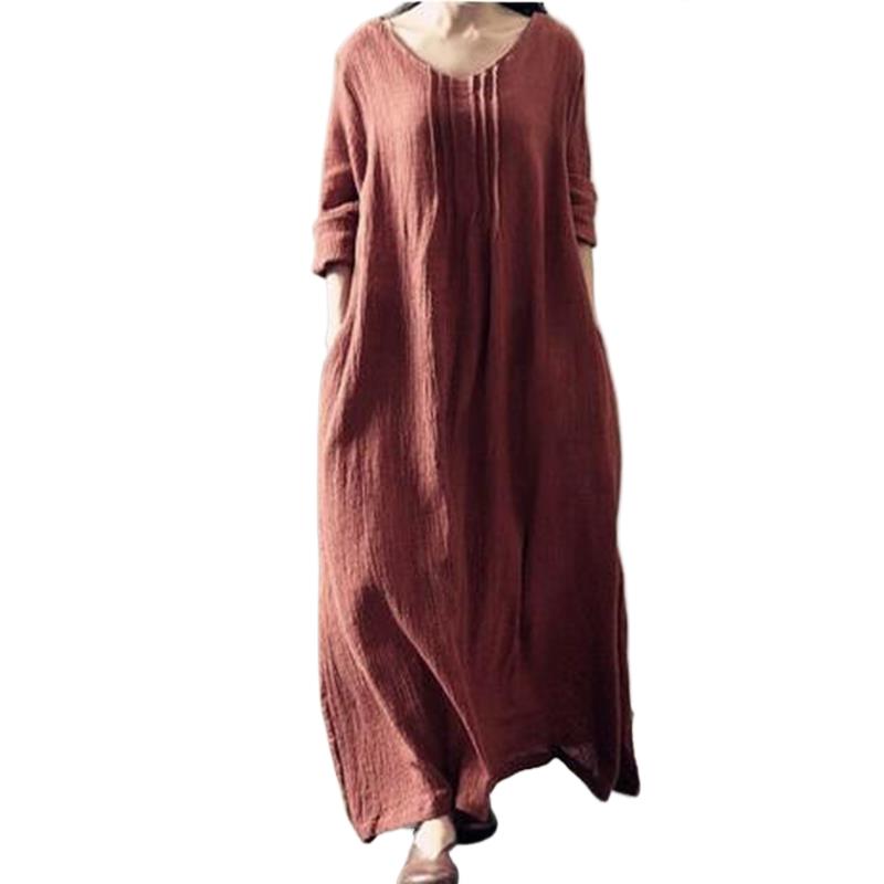 Linen Dress Wrap - 2025 Хлопково-льняное винтажное полное платье, повседневное