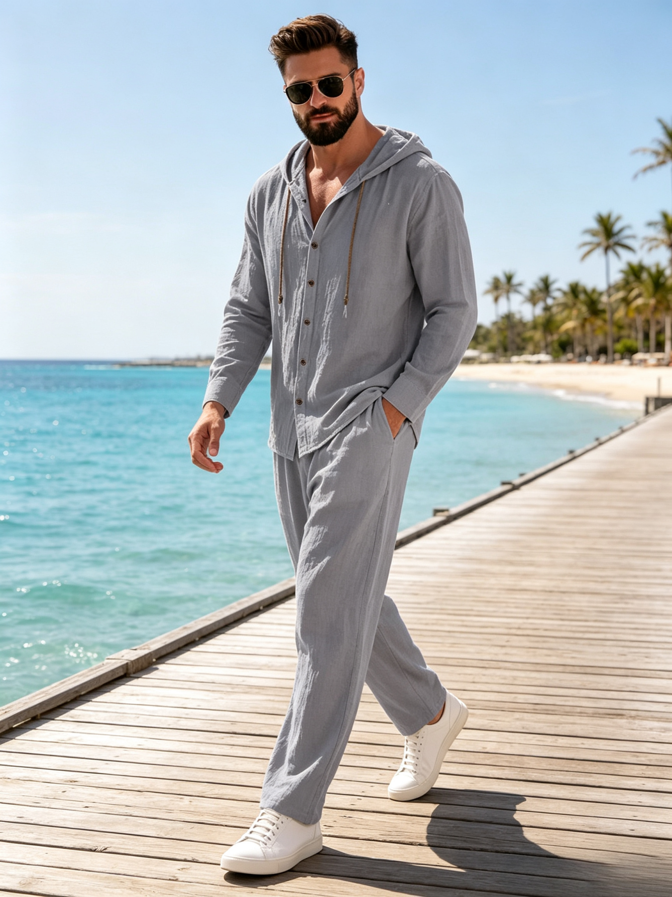 Linen Pant Wide - Мужской комплект из хлопка и льна: