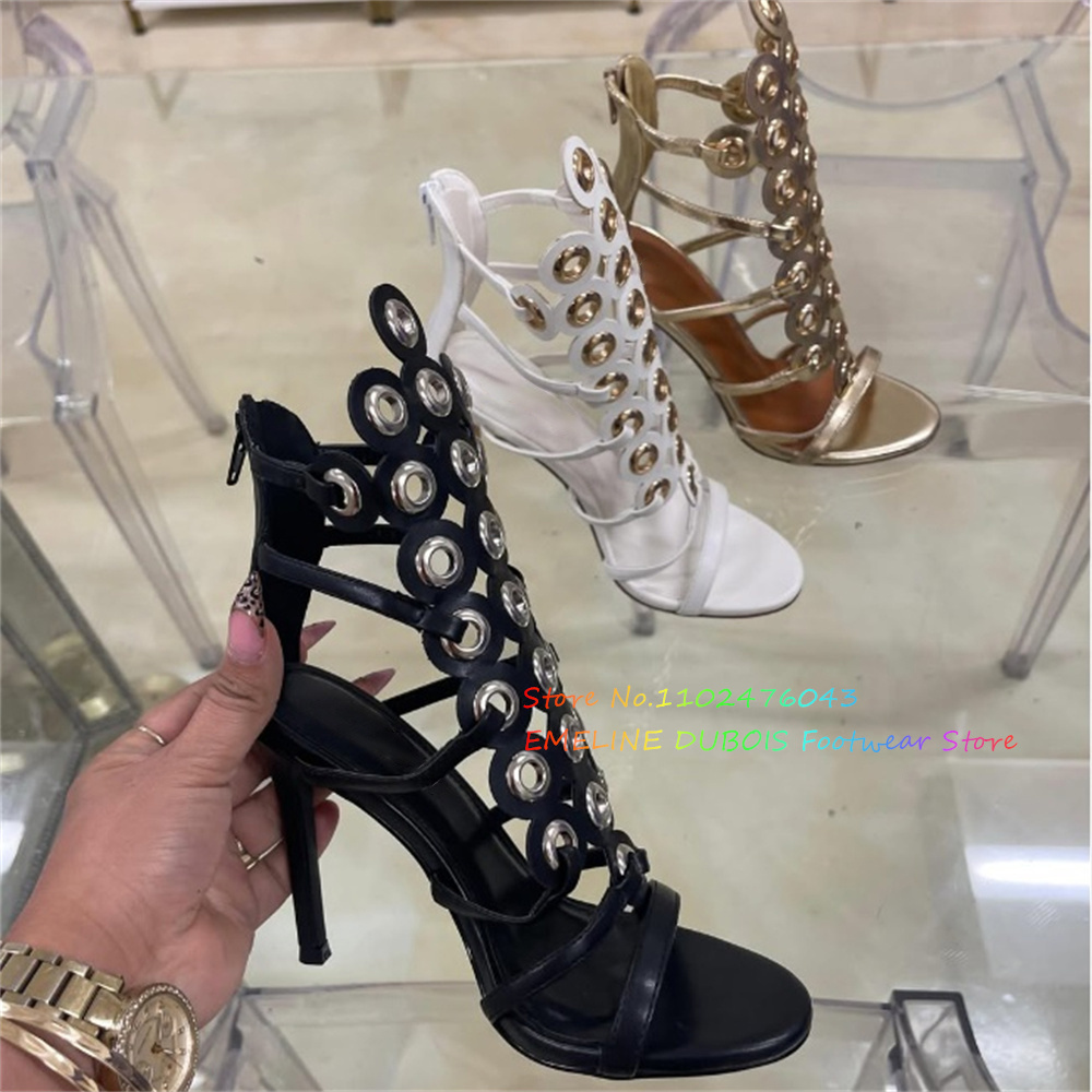 Sandal Strappy Heeled - Золотые металлические босоножки на высоком каблуке