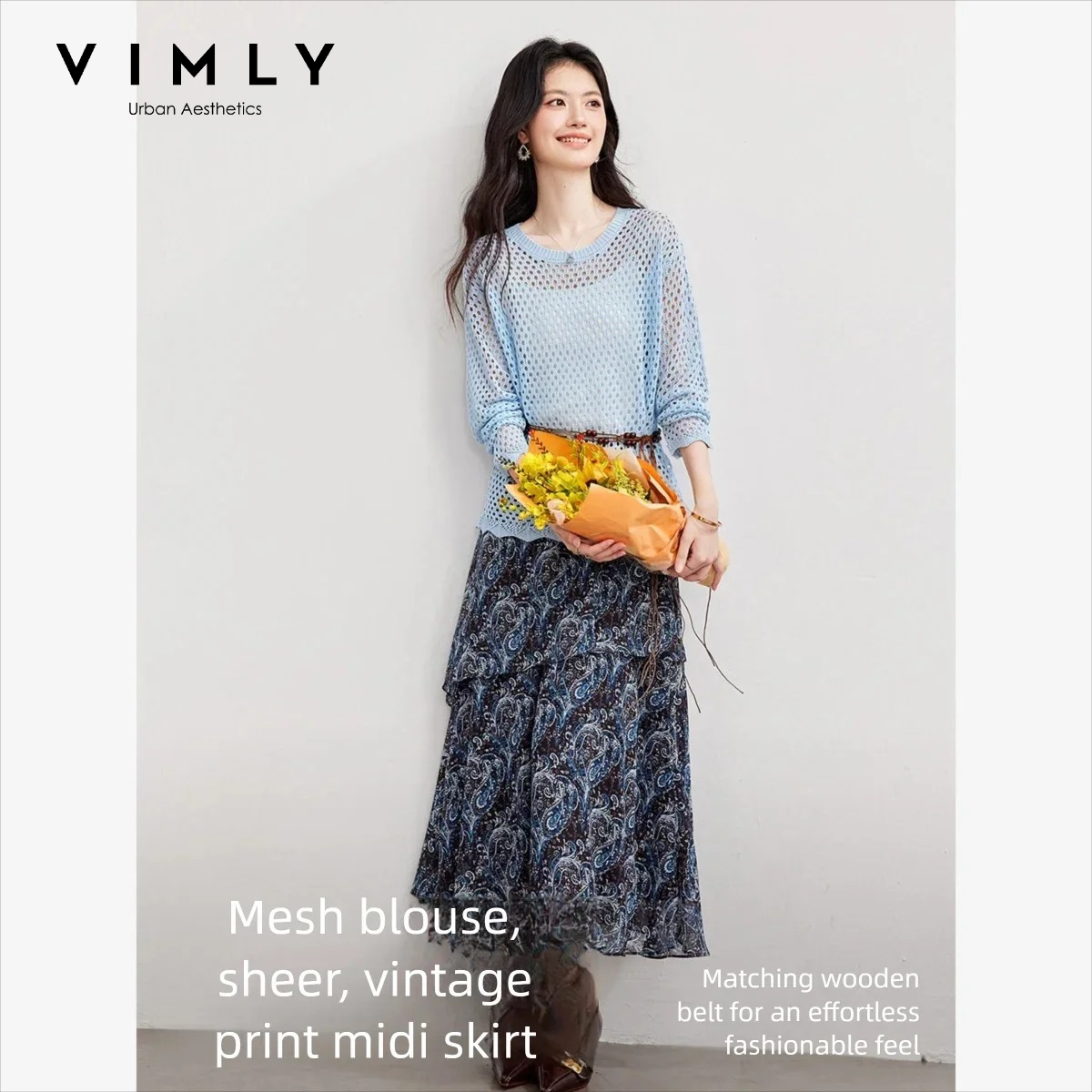 Midi Skirt Floral - Женский комплект VIMLY из двух предметов,