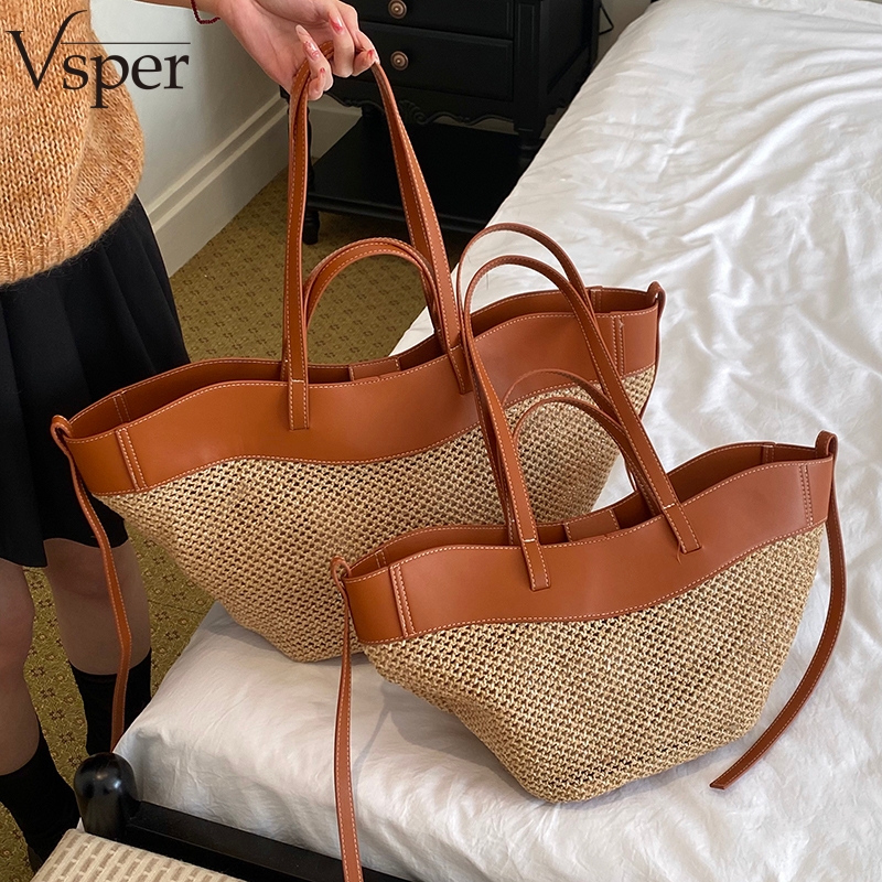 Crochet Bag Raffia - Брендовые плетеные сумки-тоут Vsper для женщин,