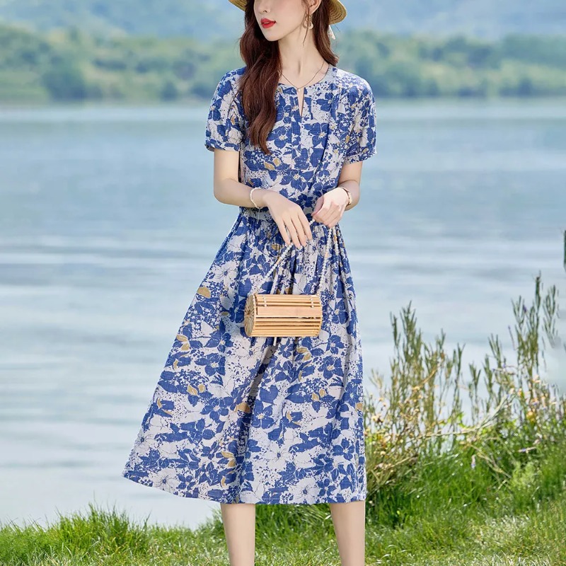 Midi Skirt Floral - Женское летнее платье из льняной смеси