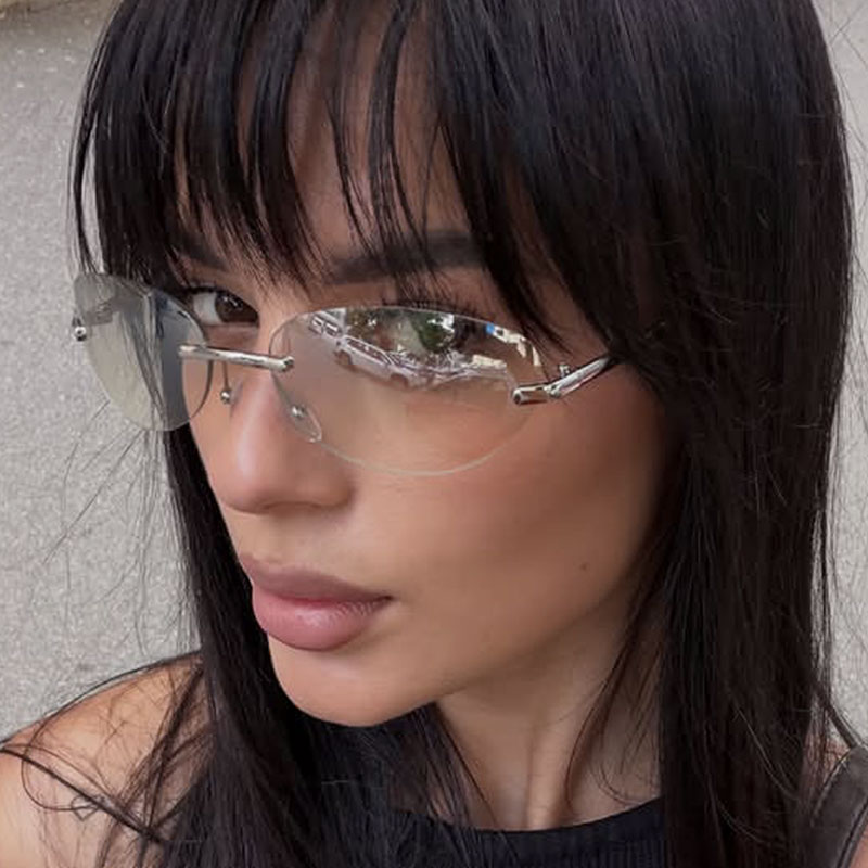 Sunglasses Cat Eye - Солнцезащитные очки без оправы, овальные, для