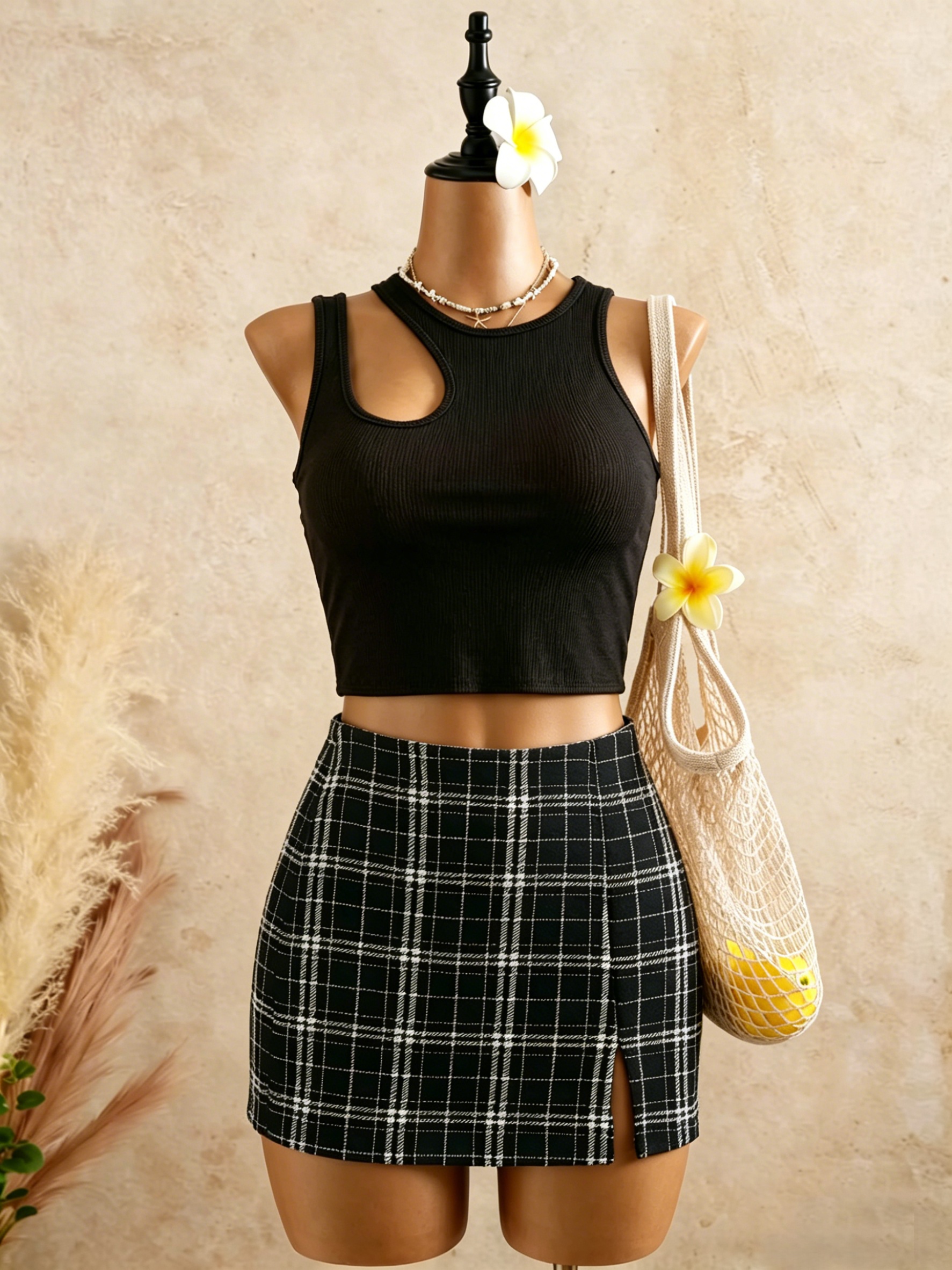 Crop Top Crochet - Комплект из 2 предметов: женский укороченный