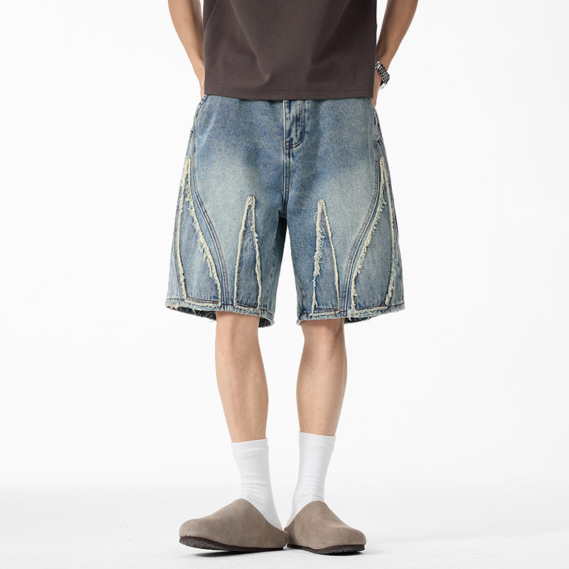Shorts Denim Frayed - Мужские джинсовые шорты-бермуды свободного кроя, с