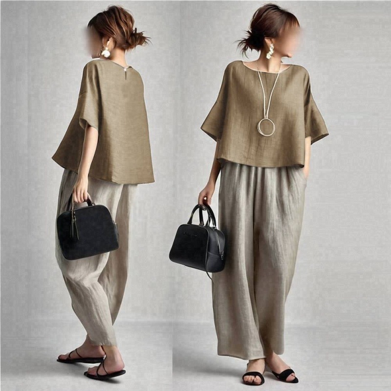 Linen Pant Wide - Женский комплект из двух предметов: топ