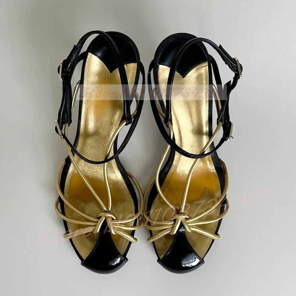 Sandal Strappy Heeled - Женские сексуальные черные лакированные босоножки на