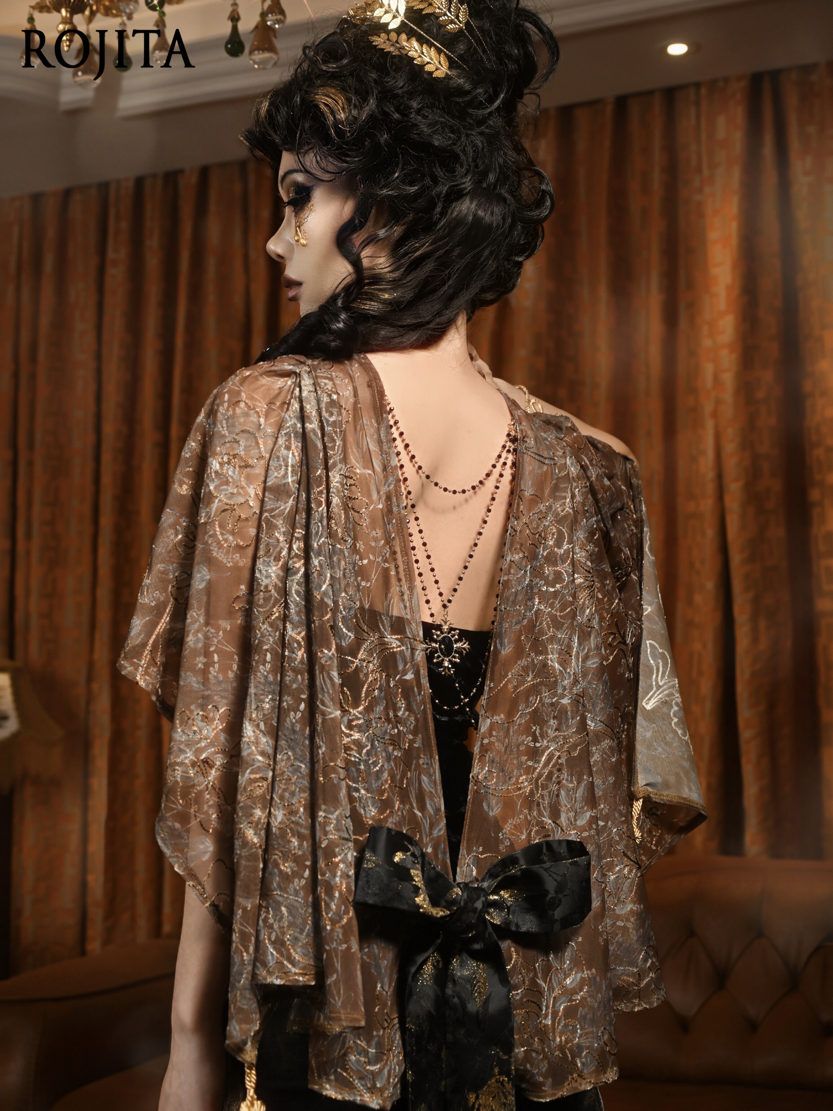 Kimono Sheer Floral - Коричневое кимоно-накидка с цветочным узором для