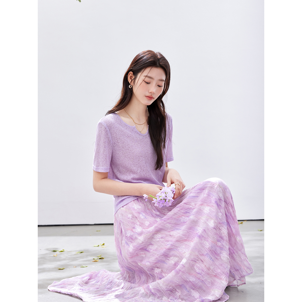 Женский комплект VIMLY: фиолет – обзор и цена Midi Skirt Floral