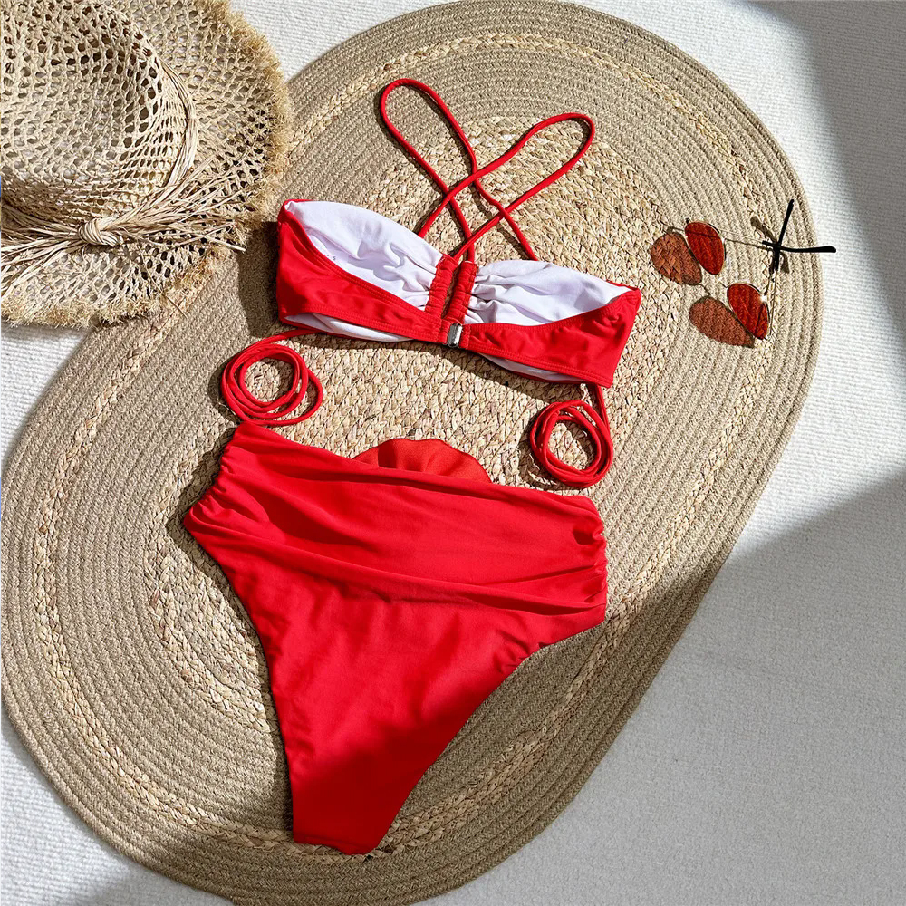 Сексуальный красный купальник  – обзор и цена Swimsuit Bikini Ruched