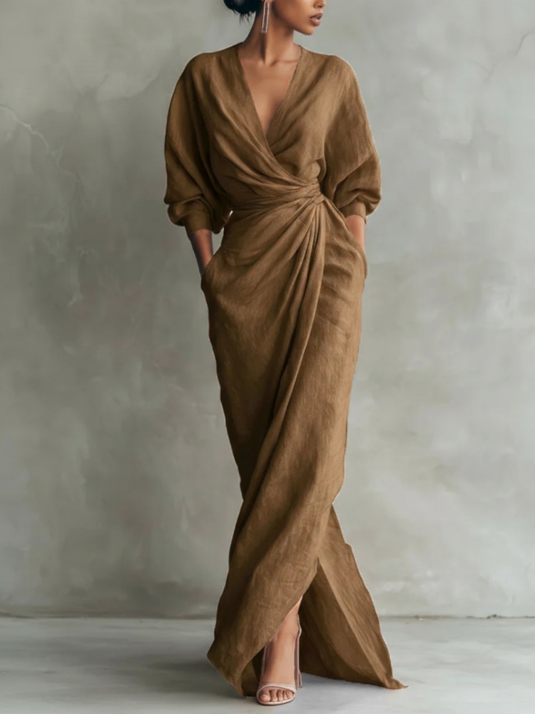 Женское льняное платье макси с – обзор и цена Linen Dress Wrap