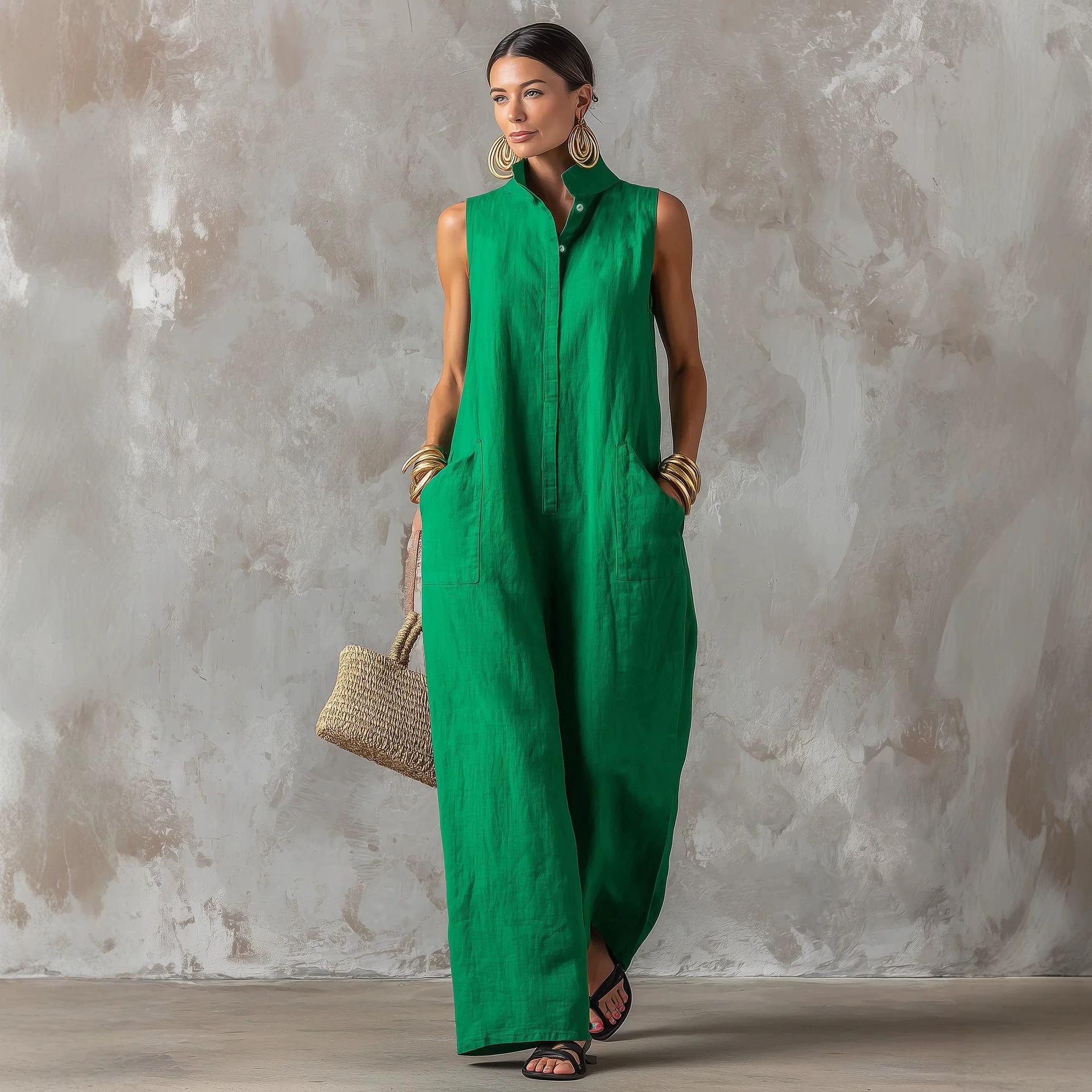 Льняной комбинезон без рукавов – обзор и цена Jumpsuit Linen Relaxed