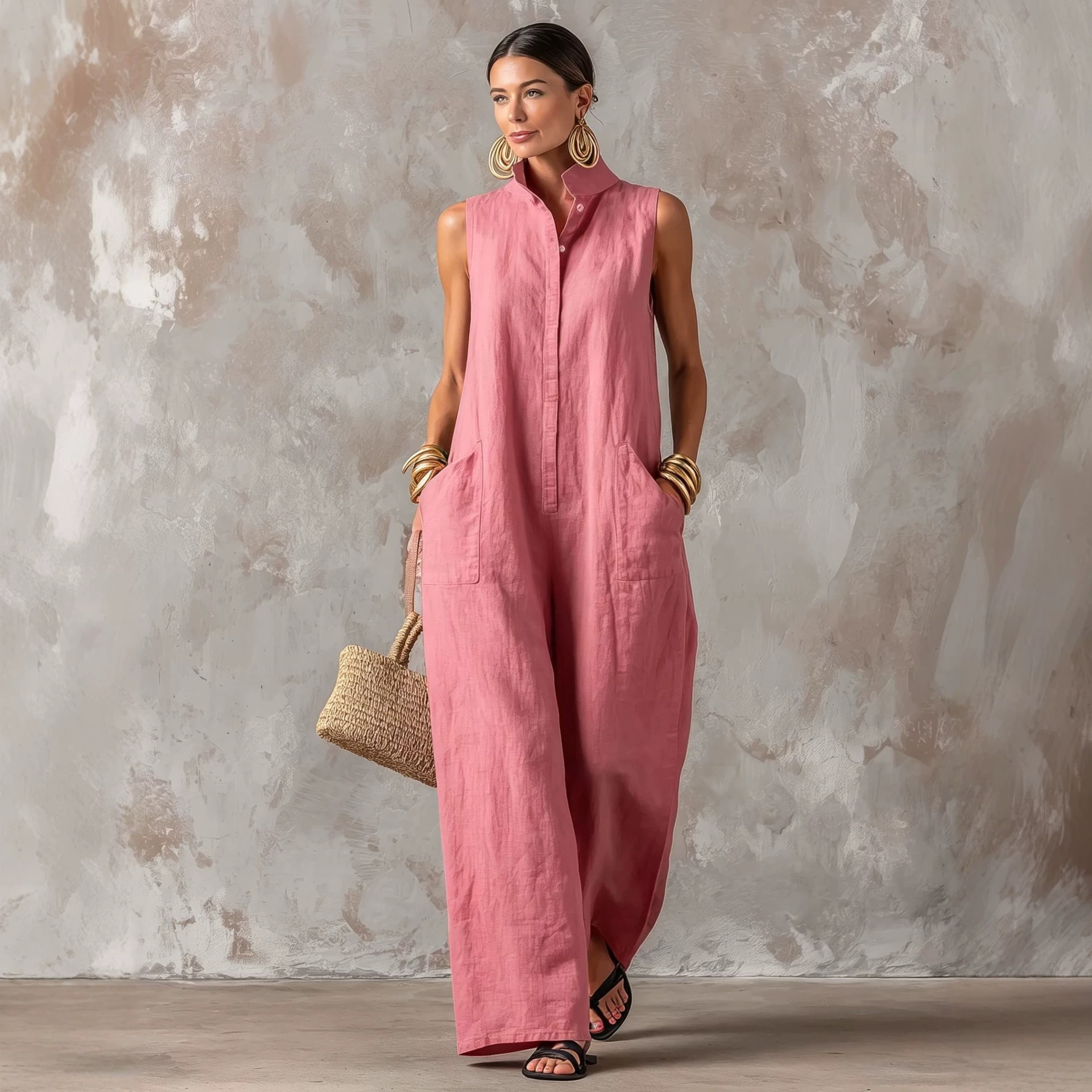 Льняной комбинезон без рукавов – обзор и цена Jumpsuit Linen Relaxed