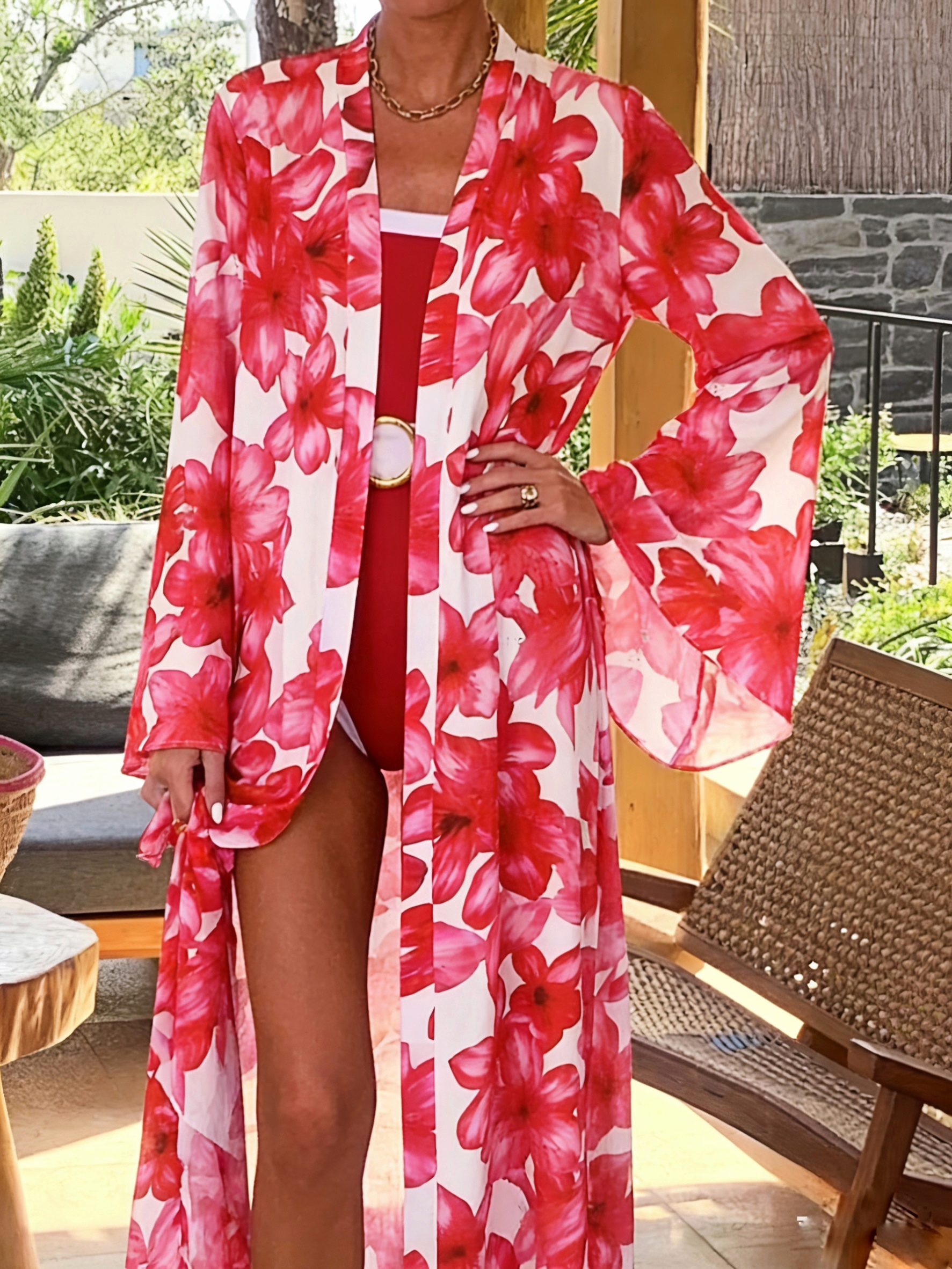 Женское красное кимоно с цвето – обзор и цена Kimono Sheer Floral