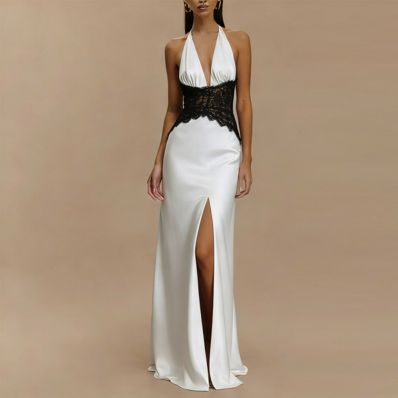 Сексуальное розовое атласное к – обзор и цена Maxi Dress Halter
