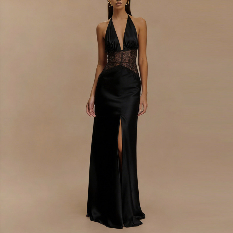 Сексуальное розовое атласное к – обзор и цена Maxi Dress Halter