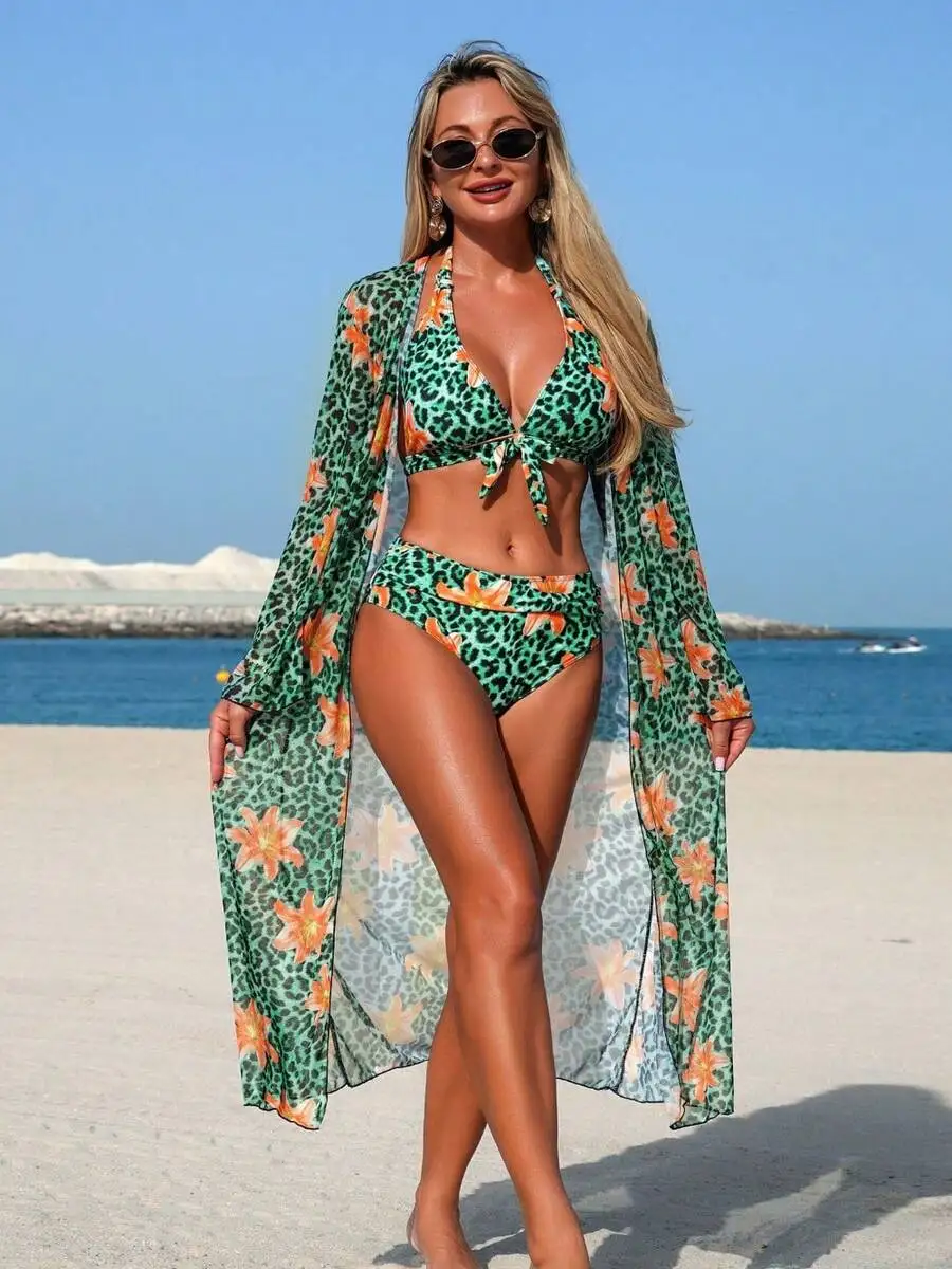 Женский комплект бикини из 3 п – обзор и цена Kimono Sheer Floral