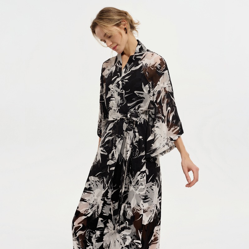 Женский черно-белый шифоновый  – обзор и цена Kimono Sheer Floral